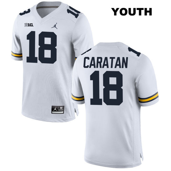 Youth NCAA Michigan Wolverines George Caratan #18 White Jordan Brand Authentic Stitched Football College Jersey PD25U16VY